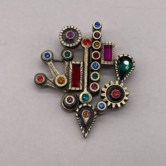 Patricia Locke Multi Color Gold Toned Brooch Pin NEW RARE Retired NWOT. 2015 - Picture 5 of 6